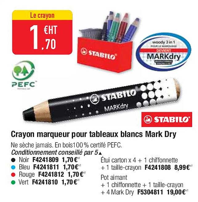 crayon marqueur pour tableaux blancs mark dry stabilo