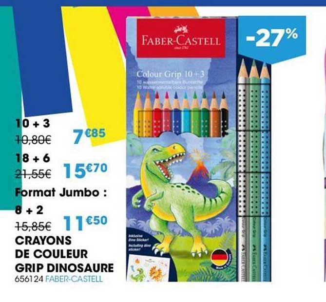 crayons de couleur grip dinosaure faber-castell