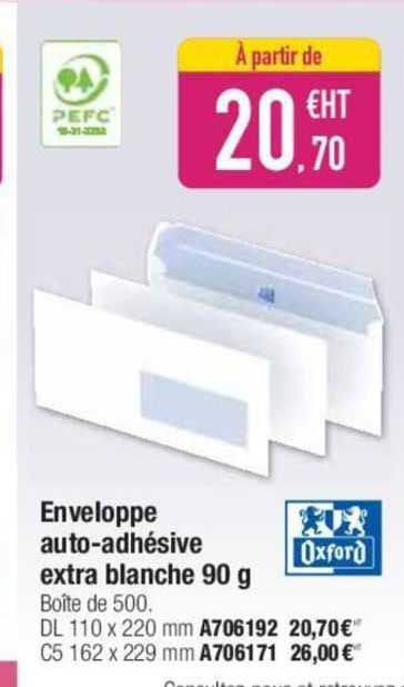 enveloppe auto-adhésive extra blanche 90 g oxford