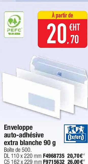 enveloppe auto-adhésive extra blanche 90 g oxford
