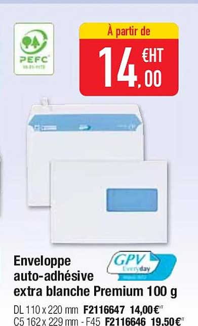 enveloppe auto-adhésive extra blanche premium 100 g
