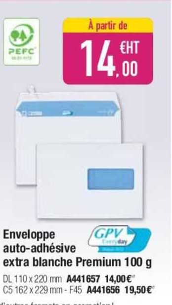 enveloppe auto-adhésive extra blanche premium 100 g
