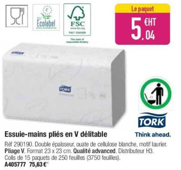 essuie-mains pliés en v délitable tork