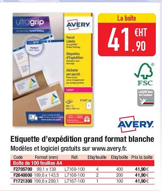 étiquette d'expédition grand format blanche avery