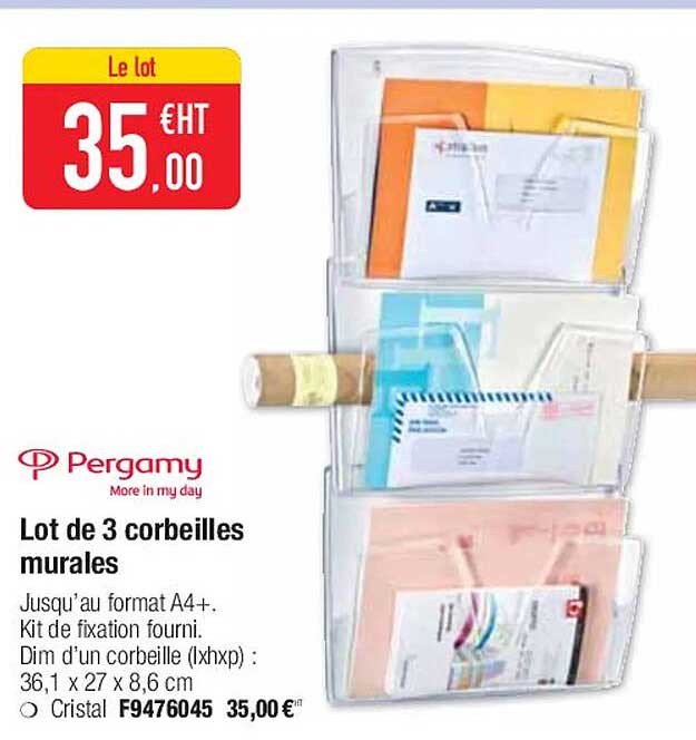 lot de 3 corbeilles murales pergamy