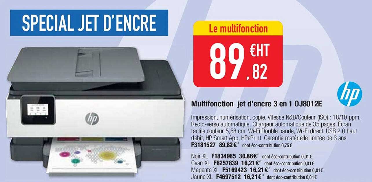 Multifonction Jet D'encre 3 En 1 Oj8012e Hp