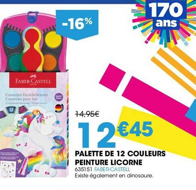 palette de 12 couleurs peinture licorne faber-castell