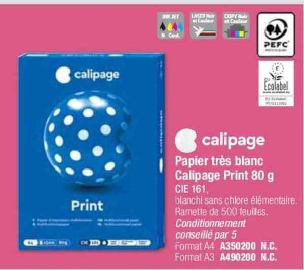 papier très blanc calipage print 80 g
