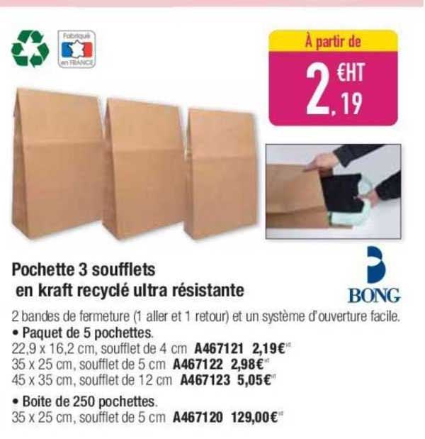pochette 3 soufflets en kraft recyclé ultra résistante bong