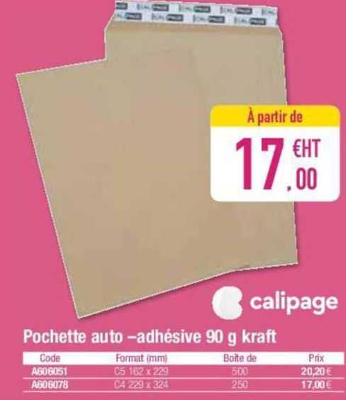 pochette auto-adhésive 90 g kraft calipage