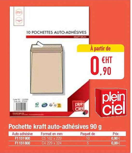 pochette kraft auto-adhésives 90 g