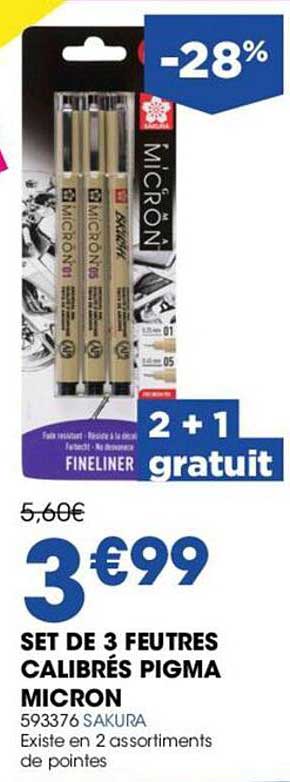set de 3 feutres calibrés pigma micron