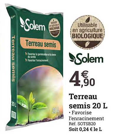 terreau semis 20 l solem
