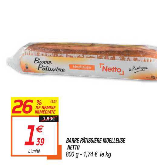 barre pâtissière moelleuse netto