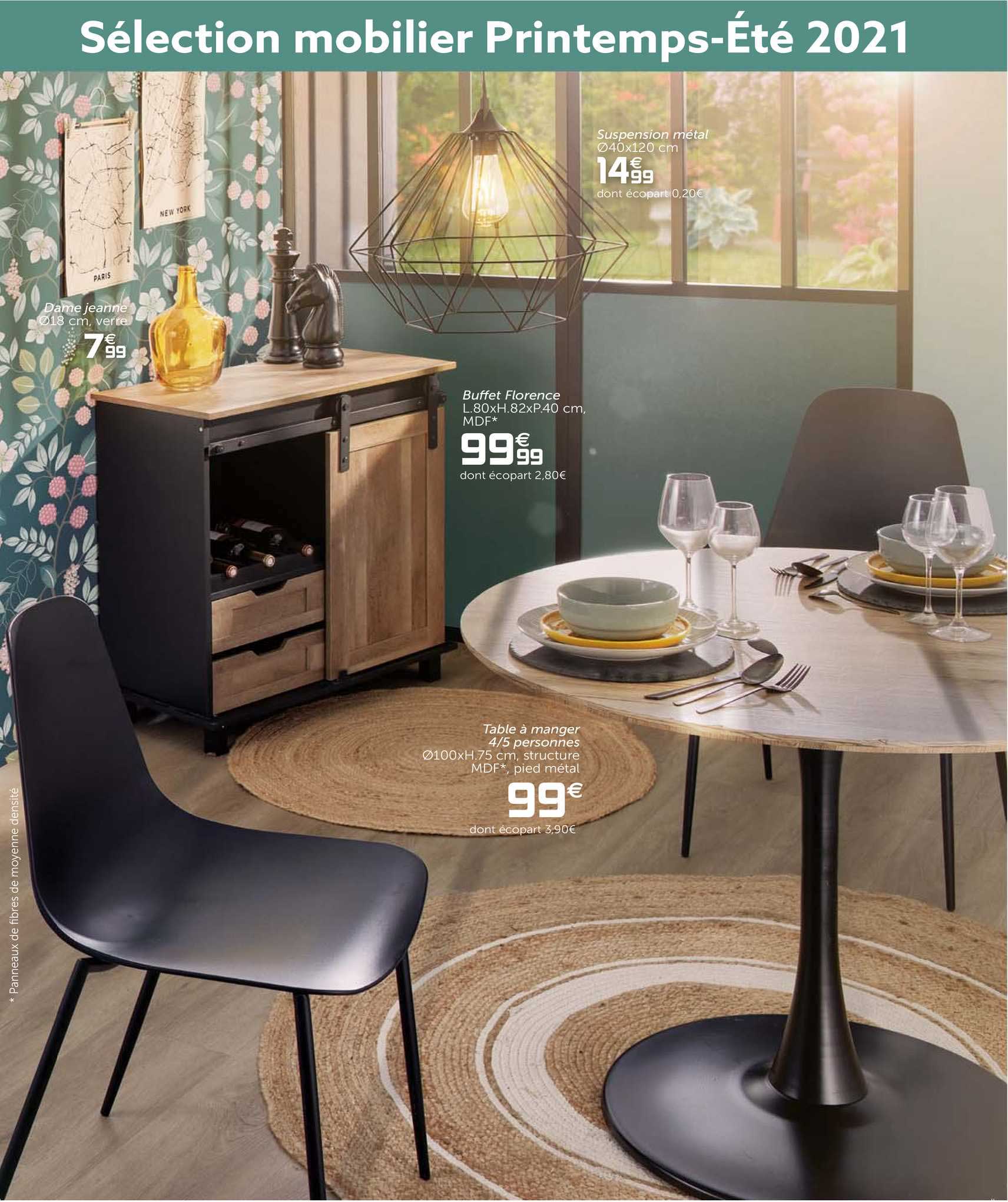 buffet florence, suspension métal, table à manger