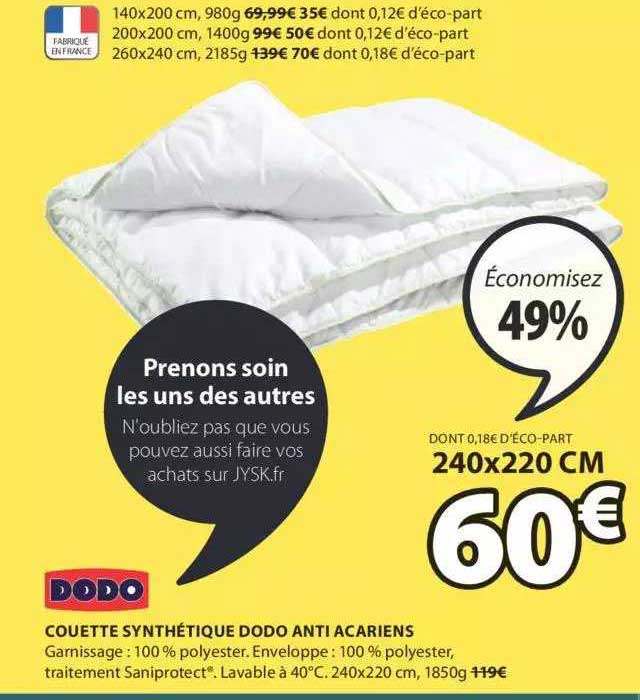 couette synthétique dodo anti acariens