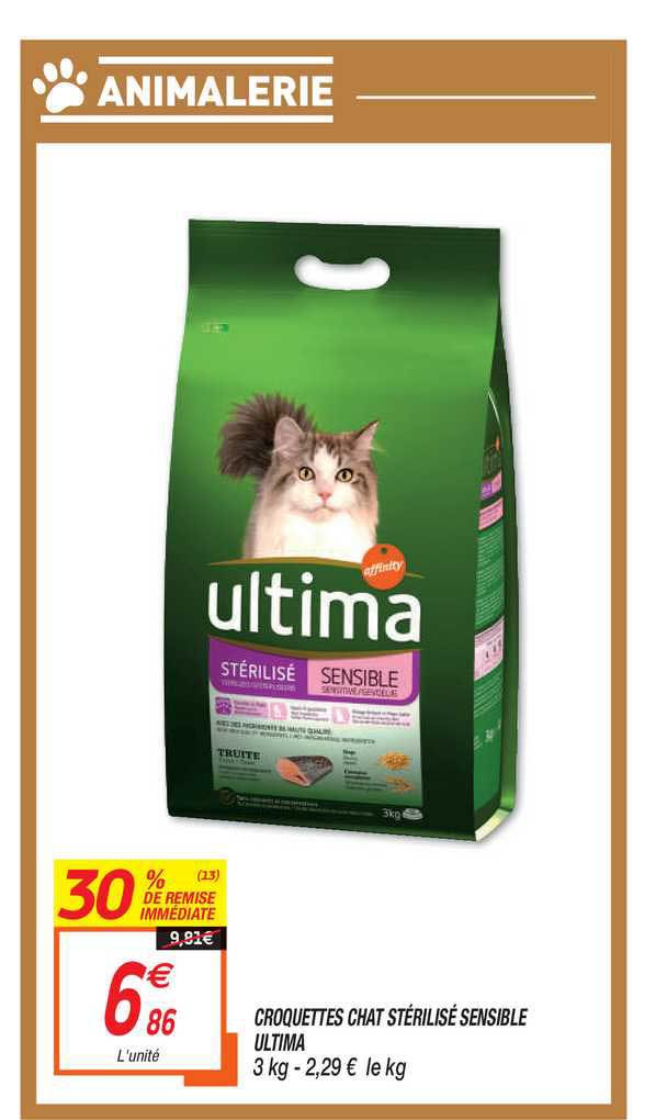 croquettes chat stérilisé sensible ultima