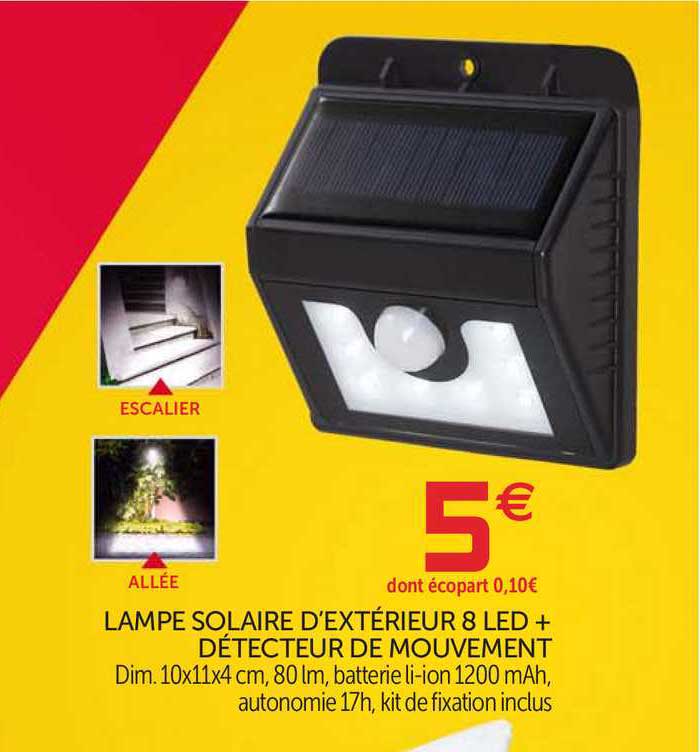 lampe solaire d'extérieur 8 led + détecteur de mouvement