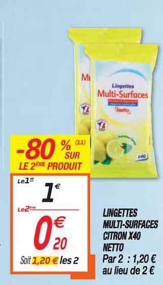 lingettes multi-surfaces citron x40 netto
