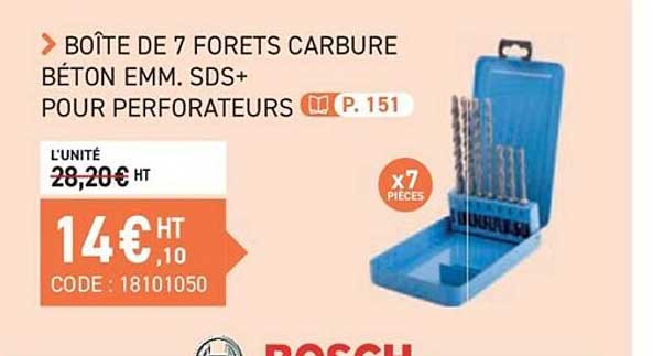 boîte de 7 forets carbure béton emm. sds+ pour perforateurs bosch