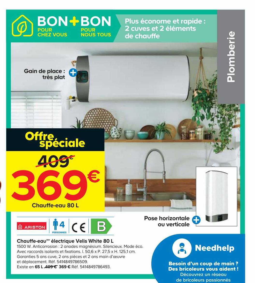 chauffe-eau électrique velis white 80 l