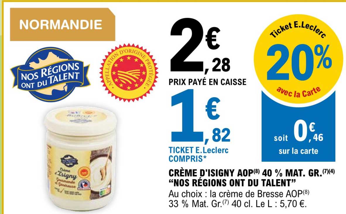 crème d'isigny aop 40% mat. gr. "nos régions ont du talent"