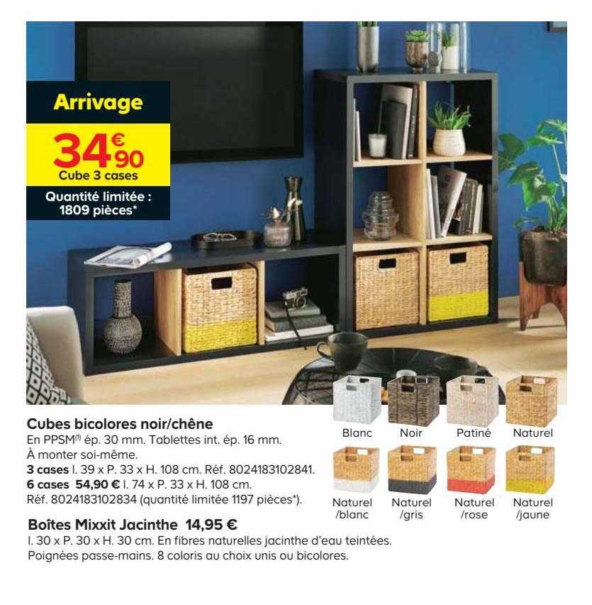 cubes bicolores noir-chêne, boîtes mixxit jacinthe