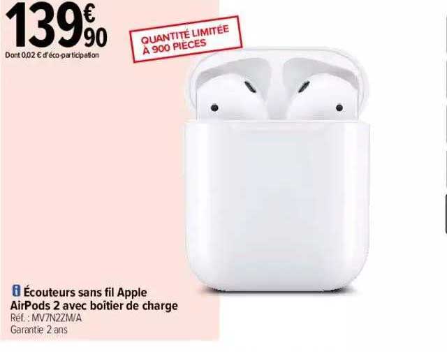 écouteurs sans fil apple airPods 2 avec boîtier de charge