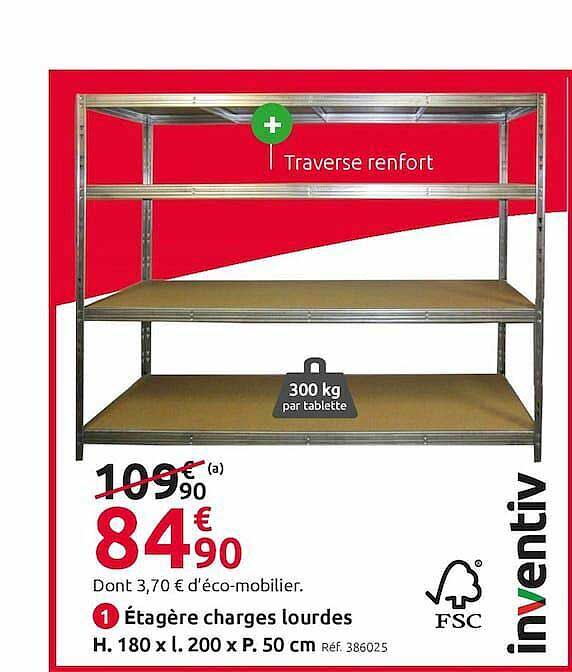 étagère charges lourdes h. 180 x l. 200 x p. 50 cm inventiv