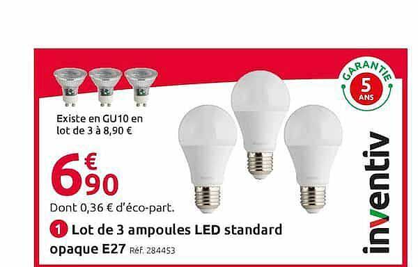 lot de 3 ampoules led standard opaque e27