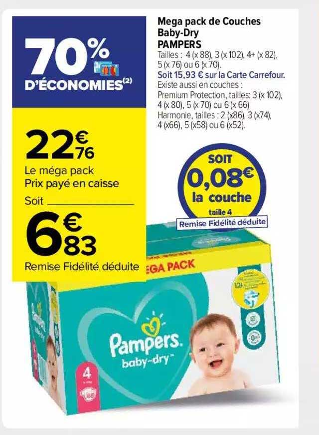 méga pack de couches baby-dry pampers