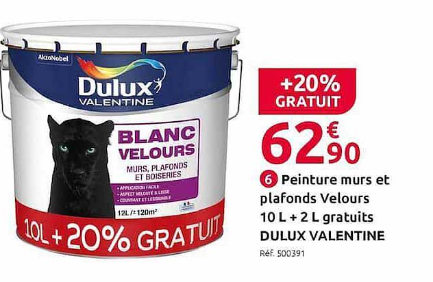 peinture murs et plafonds velours 10 l + 2 l gratuits dulux valentine