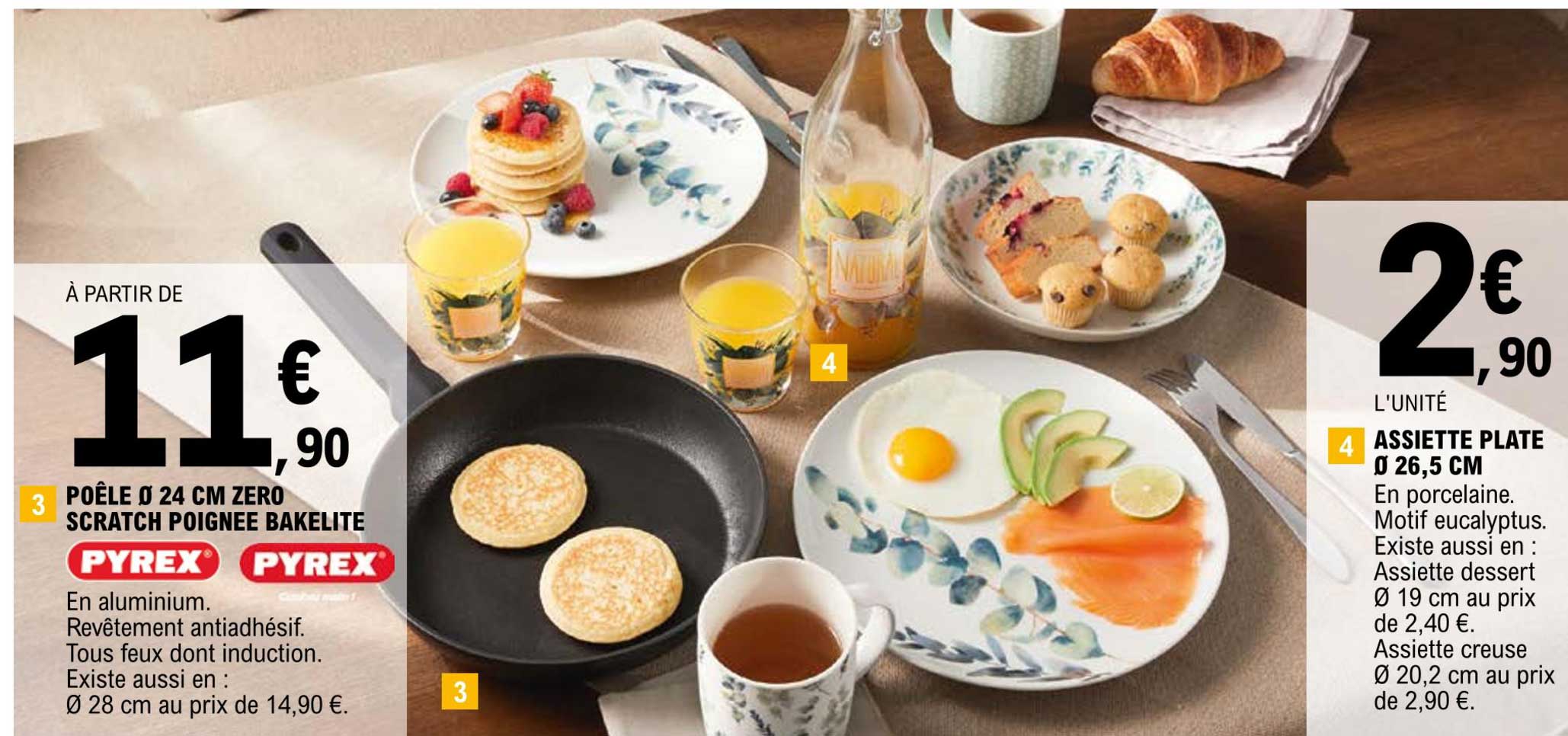 Poêle ø 24 Cm Zéro Scratch Poignée Bakelite Pyrex, Assiette Plate ø 26,5 Cm