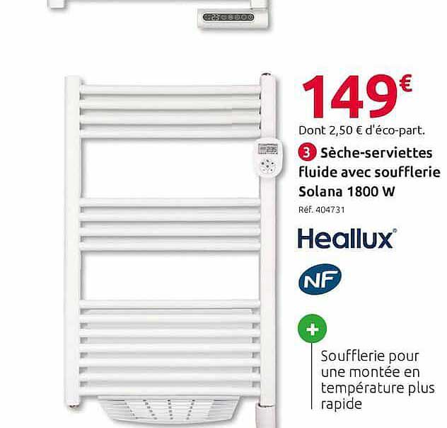 sèche-serviettes fluide avec soufflerie solana 1800 w heallux