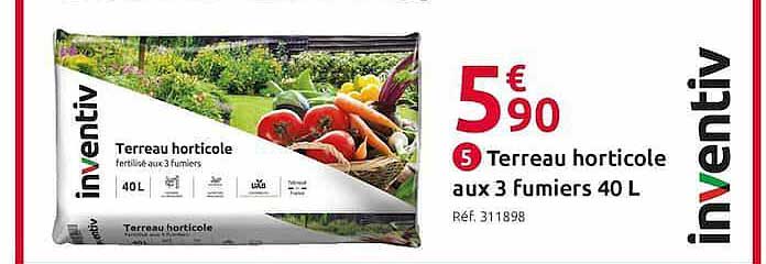 terreau horticole aux 3 fumiers 40 l inventiv