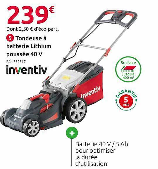 tondeuse à batterie lithium poussée 40 v inventiv