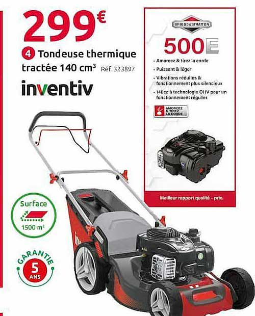 tondeuse thermique tractée 140 cm3 inventiv