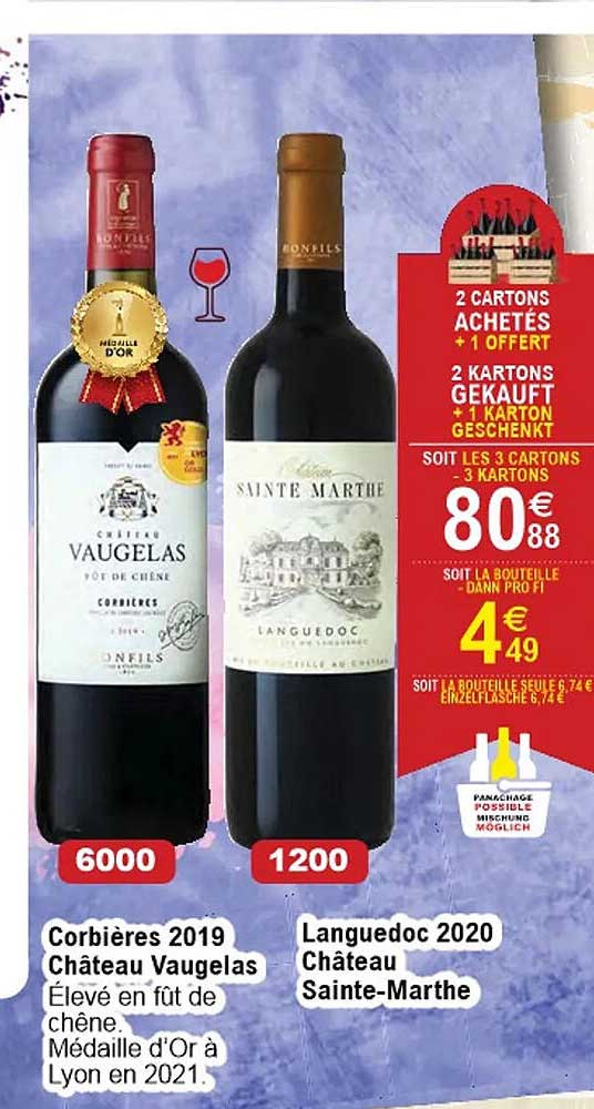 corbières 2019 château vaugelas, languedoc 2020 château sainte-marthe