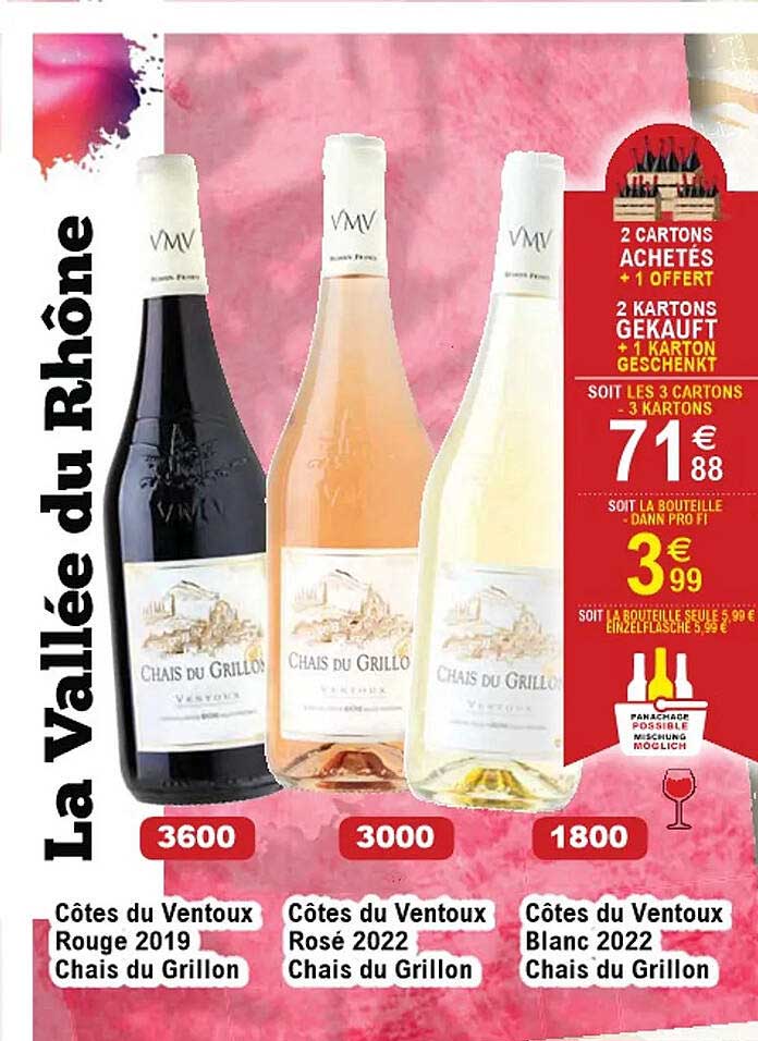 côtes du ventoux rouge 2019 chais du grillon, côtes du ventoux rosé 2022 chais du grillon, côtes du ventoux blanc 2022 chais du grillon