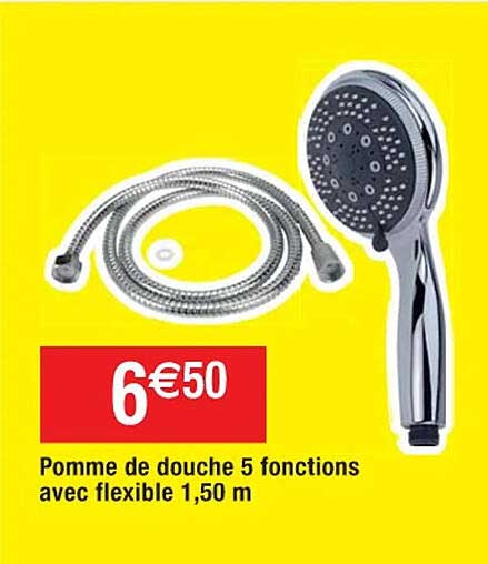 pomme de douche 5 fonctions avec flexible 1,50 m