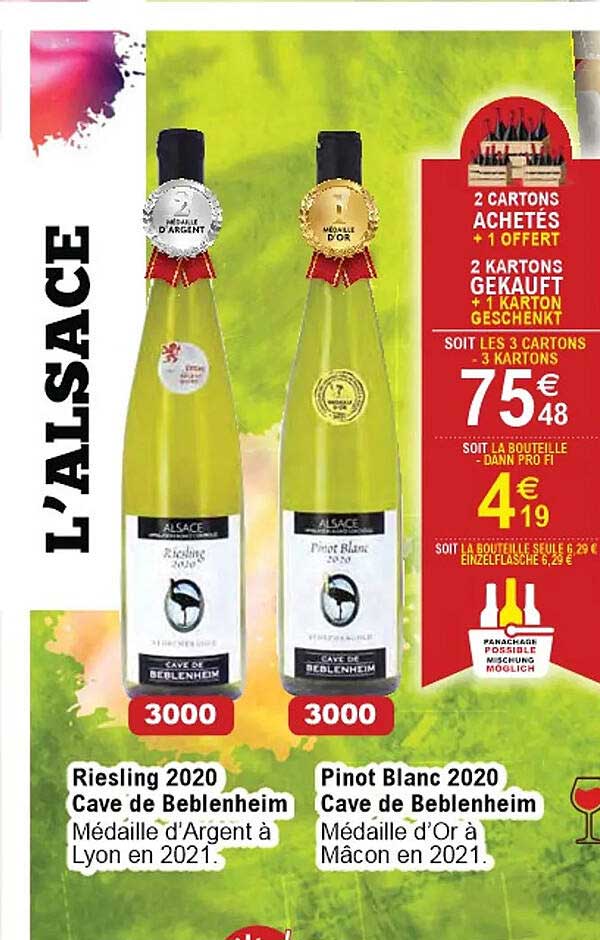 riesling 2020 cave de beblenheim, pinot blanc 2020 cave de beblenheim