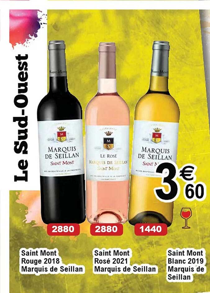 saint mont rouge 2018 marquis de seillan, saint mont rosé 2021 marquis de seillan, saint mont blanc 2019 marquis de seillan