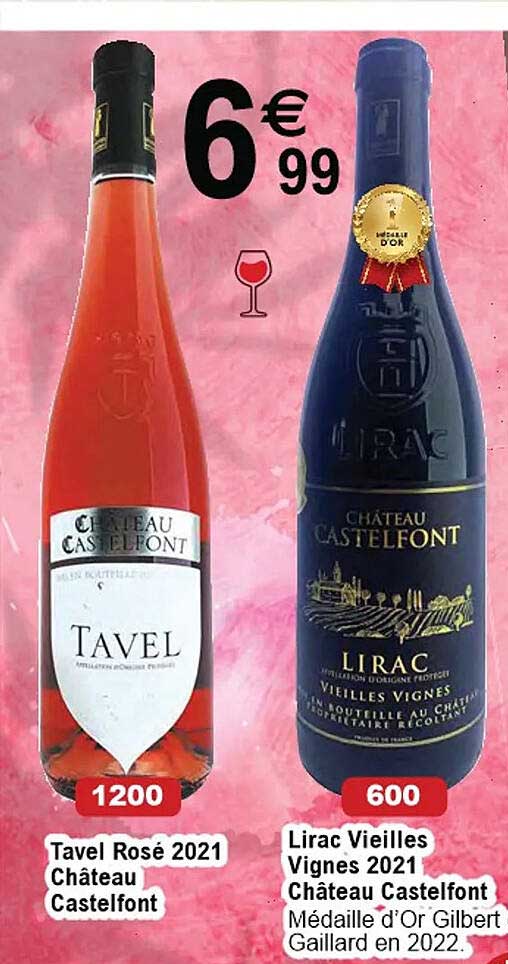tavel rosé 2021 château castelfont, lirac vieilles vignes 2021 château castelfont