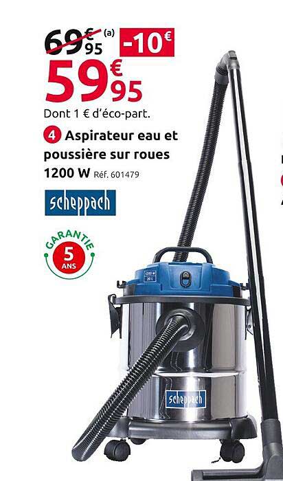 Aspirateur Eau Et Poussière Sur Roues 1200 W Scheppach
