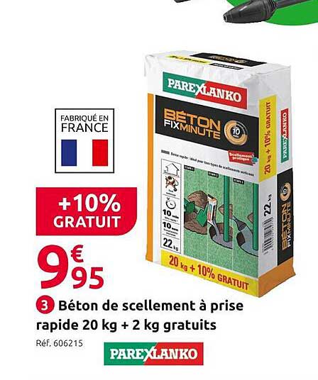 béton de scellement à prise rapide 20 kg + 2 kg gratuits parexlanko