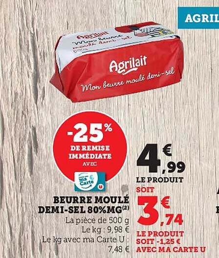 beurre moulé demi-sel 80% mg