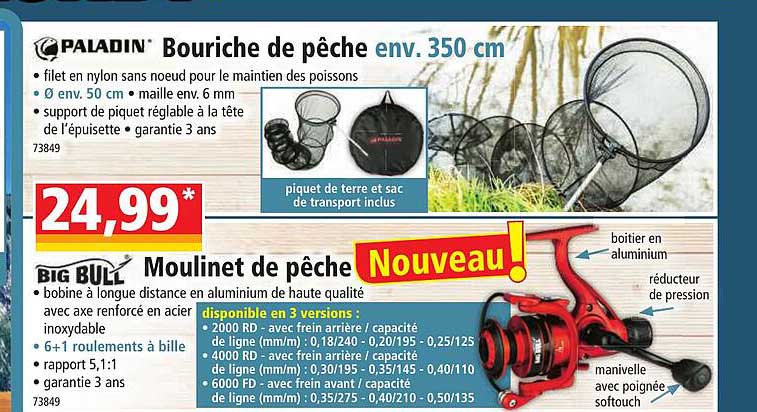 bourriche de pêche paladin, moulinet de pêche big bull