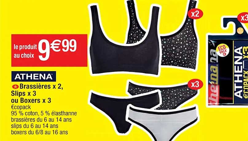 Brassières X 2, Slips X 3 Ou Boxers X 3 Athena