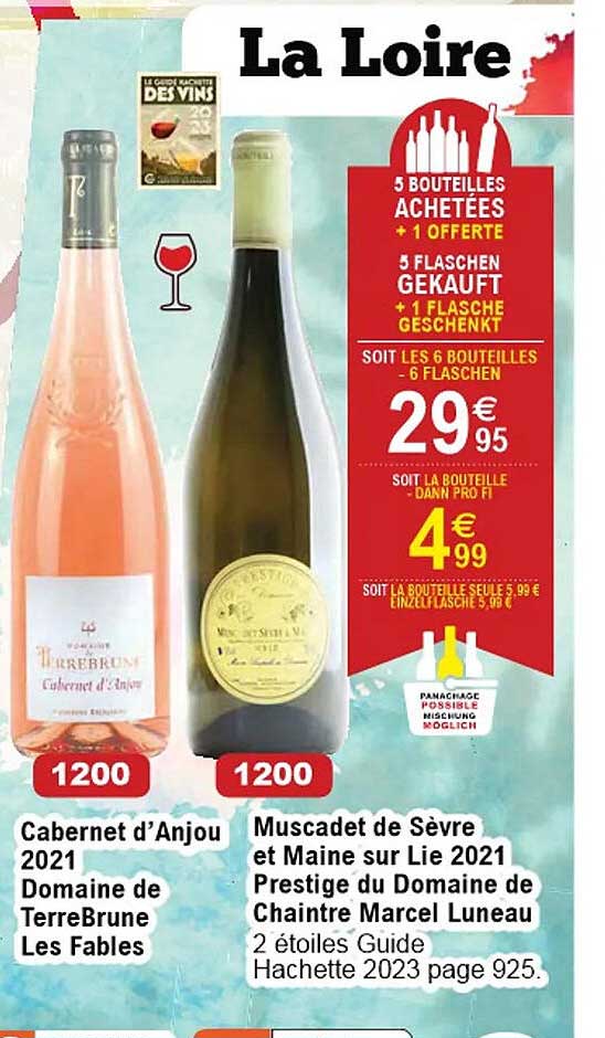 cabernet d'anjou 2021 domaine de terre brune les fables, muscadet de sèvre et maine sur lie 2021 prestige du domaine de chaintre marcel luneau