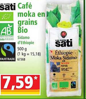 café moka en grains bio sidamo d'éthiopie les cafés sati